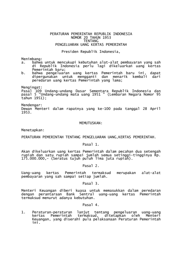 Peraturan Pemerintah Nomor 20 Tahun 1953