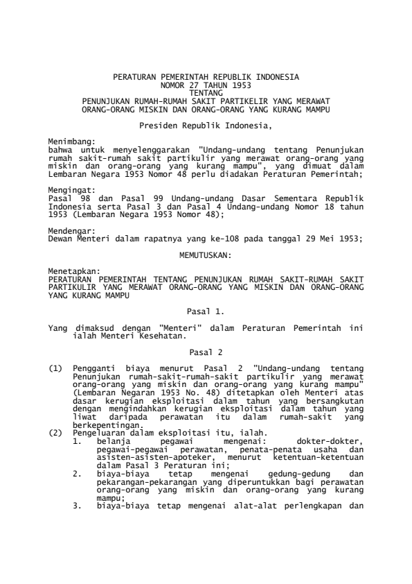 Peraturan Pemerintah Nomor 27 Tahun 1953