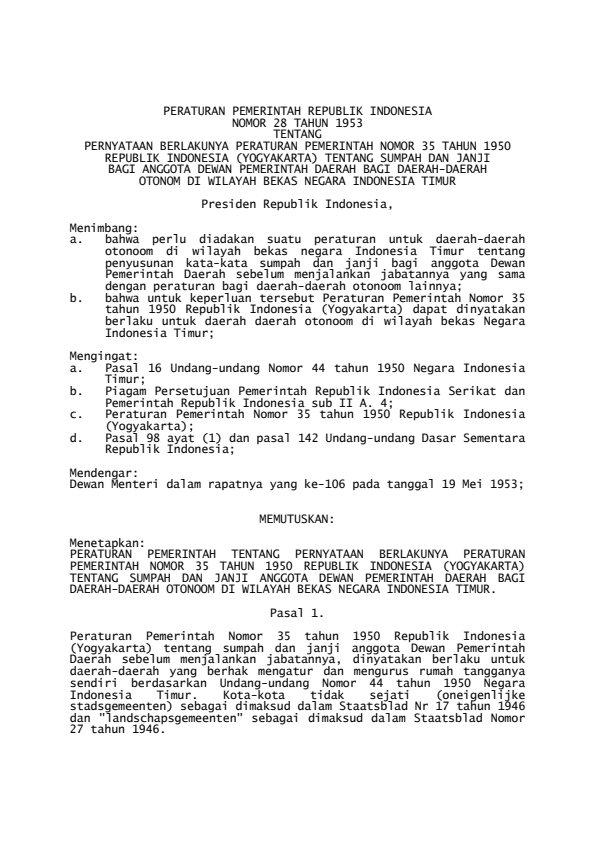 Peraturan Pemerintah Nomor 28 Tahun 1953