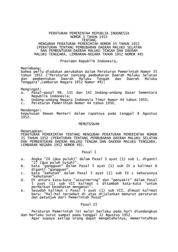 Peraturan Pemerintah Nomor 3 Tahun 1953