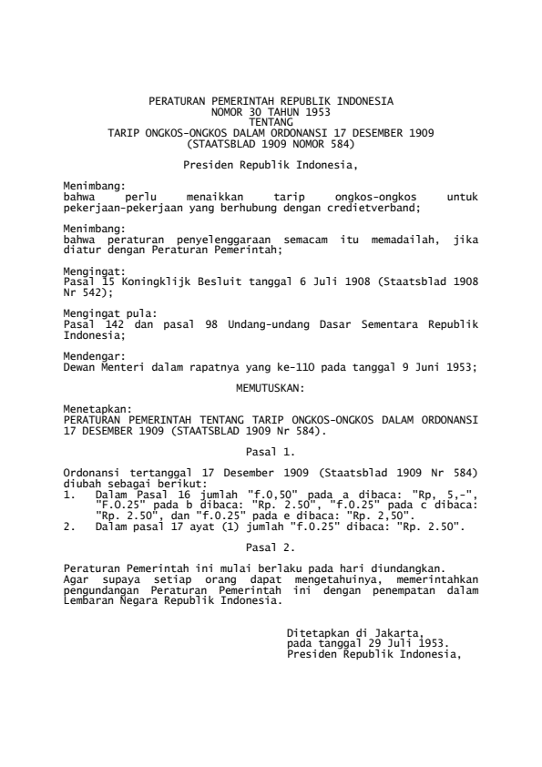 Peraturan Pemerintah Nomor 30 Tahun 1953