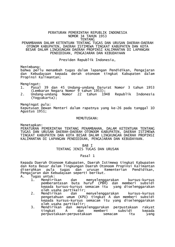 Peraturan Pemerintah Nomor 34 Tahun 1953