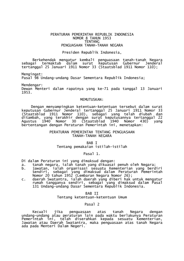 Peraturan Pemerintah Nomor 8 Tahun 1953