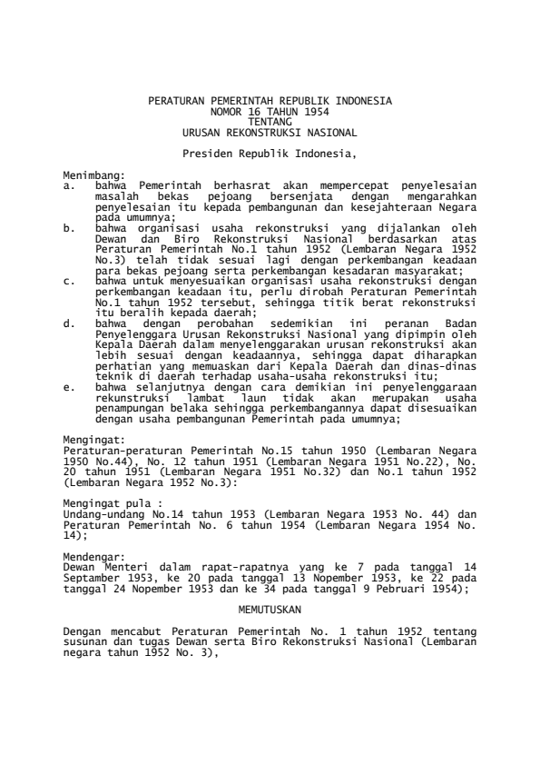 Peraturan Pemerintah Nomor 16 Tahun 1954