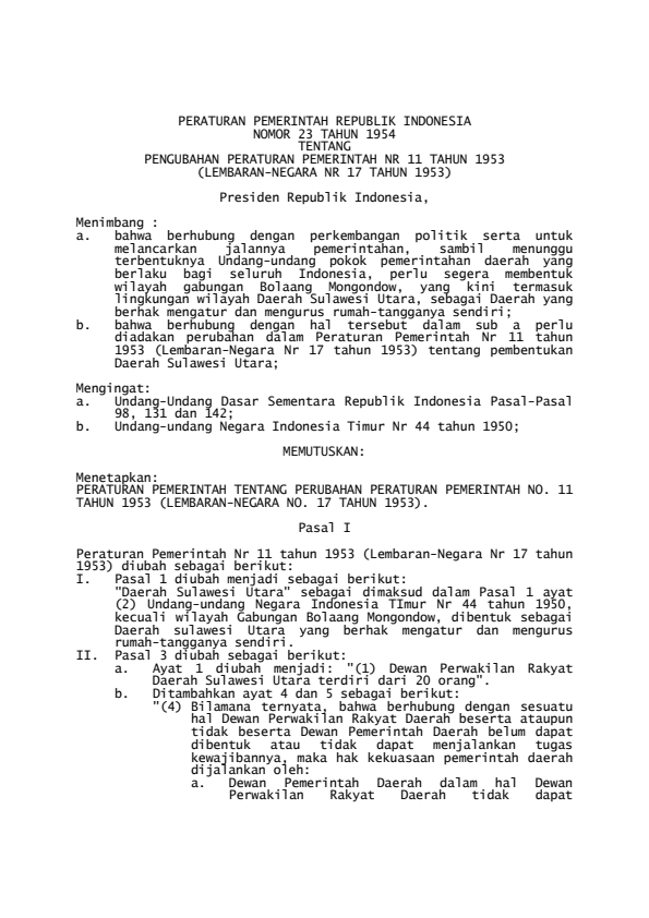 Peraturan Pemerintah Nomor 23 Tahun 1954