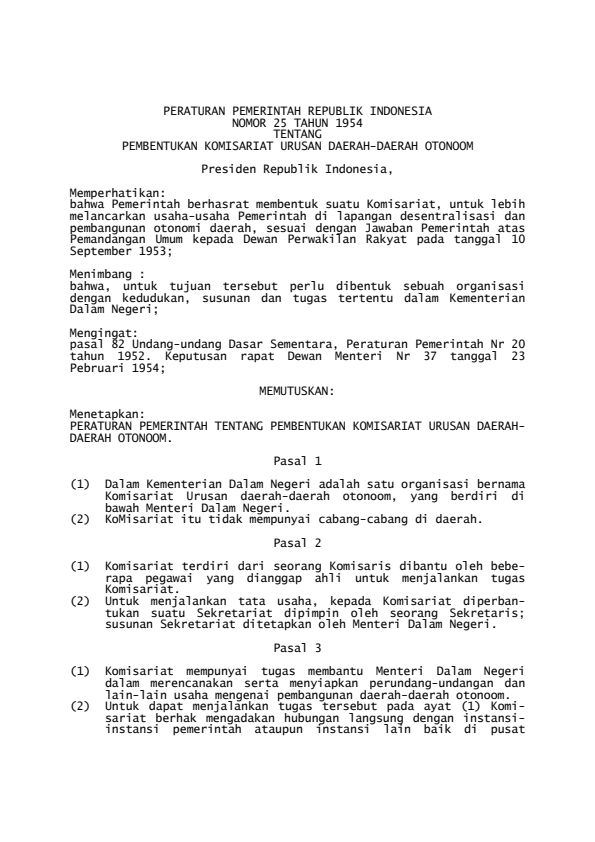 Peraturan Pemerintah Nomor 25 Tahun 1954