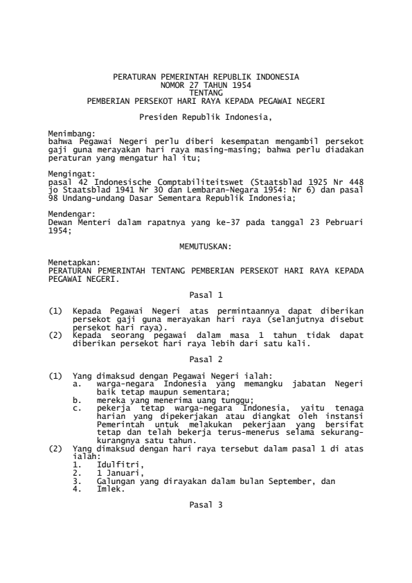 Peraturan Pemerintah Nomor 27 Tahun 1954