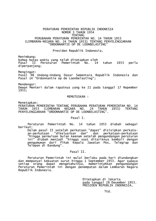 Peraturan Pemerintah Nomor 3 Tahun 1954