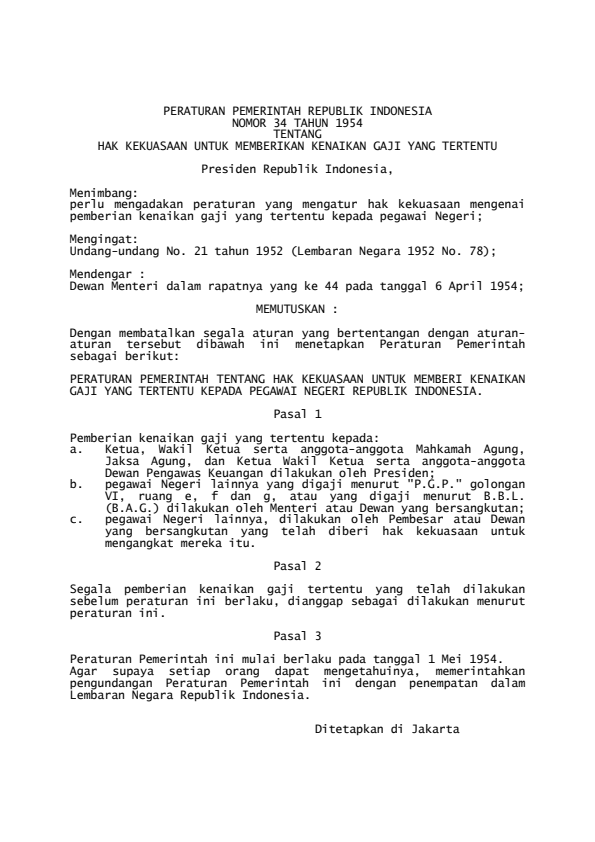 Peraturan Pemerintah Nomor 34 Tahun 1954