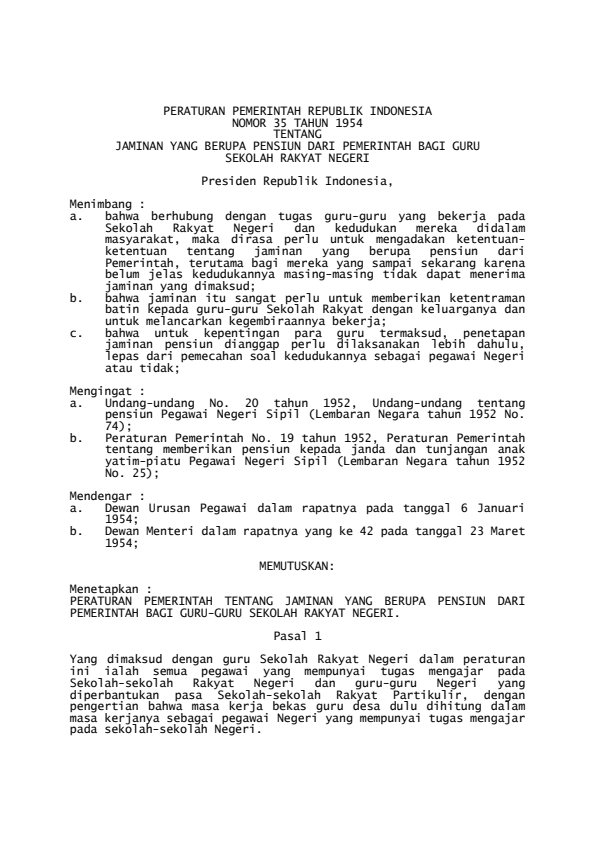 Peraturan Pemerintah Nomor 35 Tahun 1954