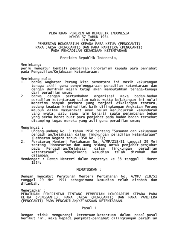 Peraturan Pemerintah Nomor 37 Tahun 1954