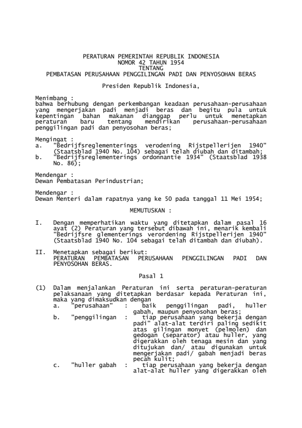 Peraturan Pemerintah Nomor 42 Tahun 1954