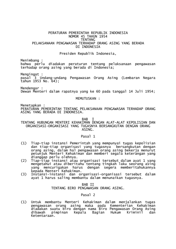 Peraturan Pemerintah Nomor 45 Tahun 1954