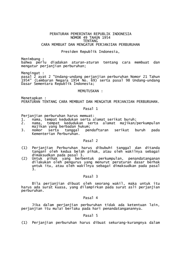 Peraturan Pemerintah Nomor 49 Tahun 1954