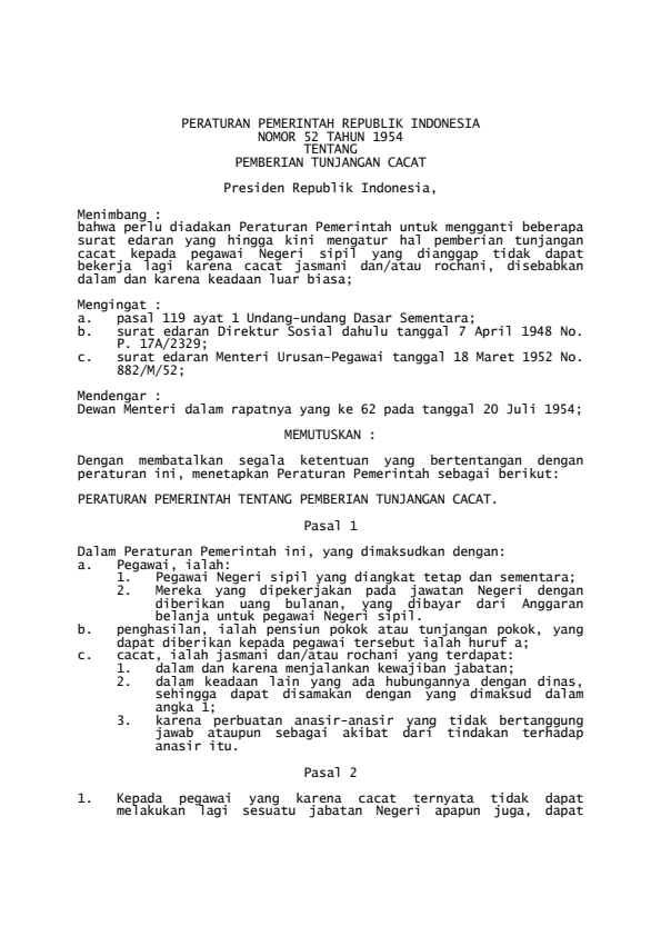 Peraturan Pemerintah Nomor 52 Tahun 1954