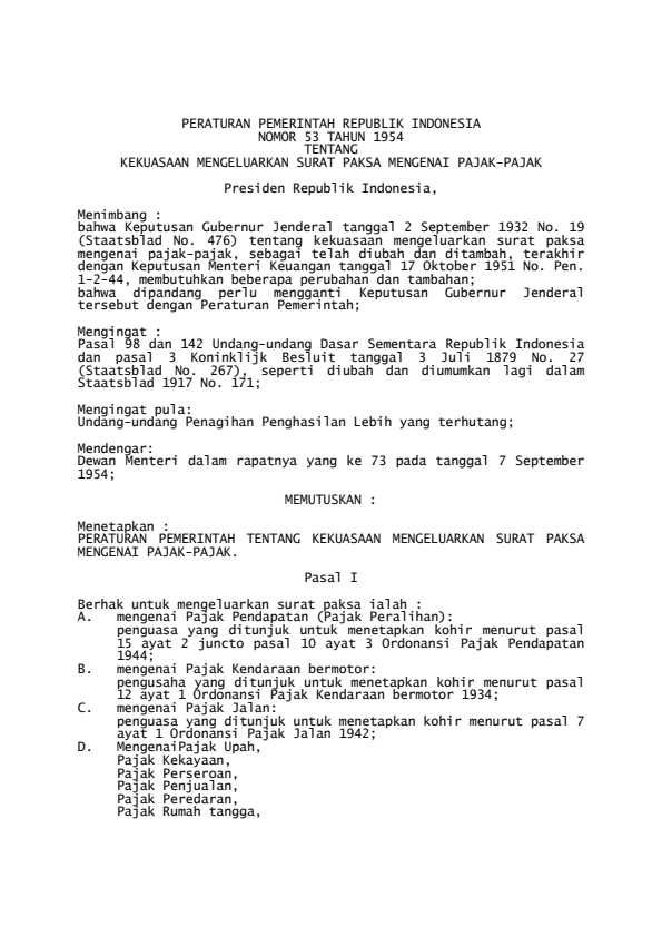 Peraturan Pemerintah Nomor 53 Tahun 1954