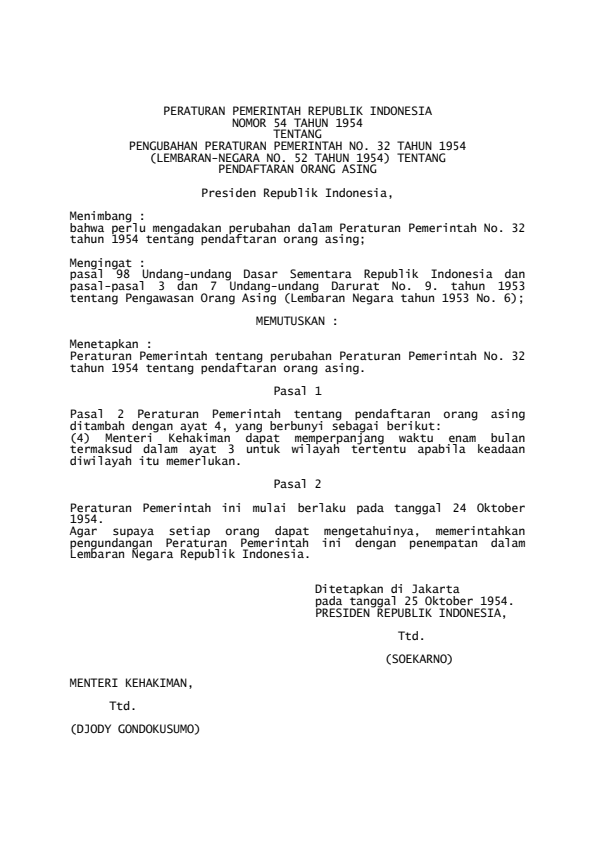 Peraturan Pemerintah Nomor 54 Tahun 1954