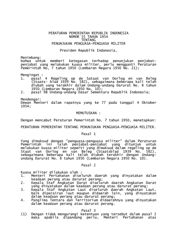 Peraturan Pemerintah Nomor 55 Tahun 1954