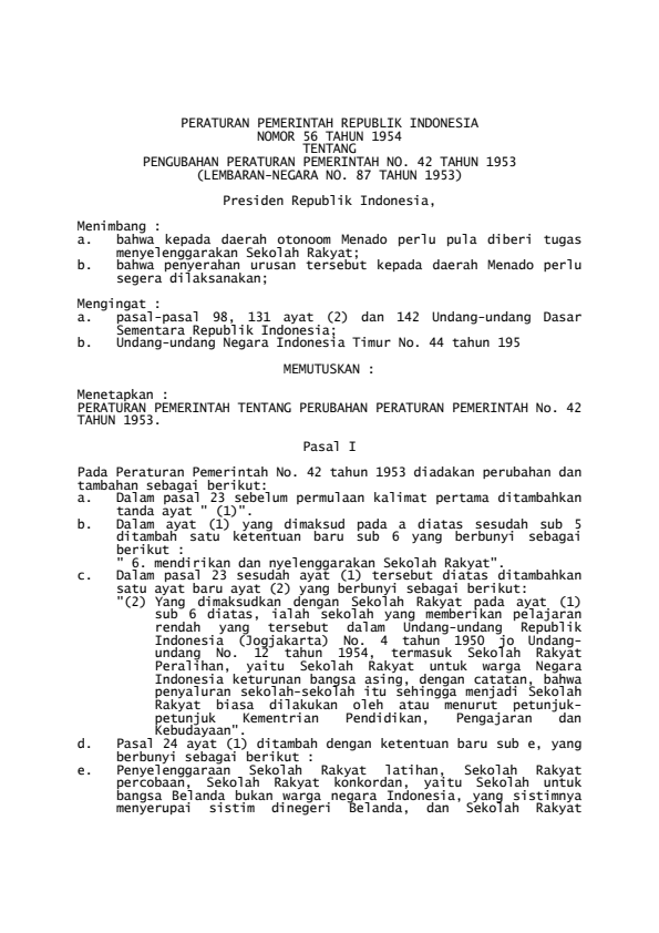 Peraturan Pemerintah Nomor 56 Tahun 1954