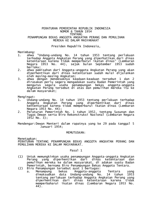 Peraturan Pemerintah Nomor 6 Tahun 1954