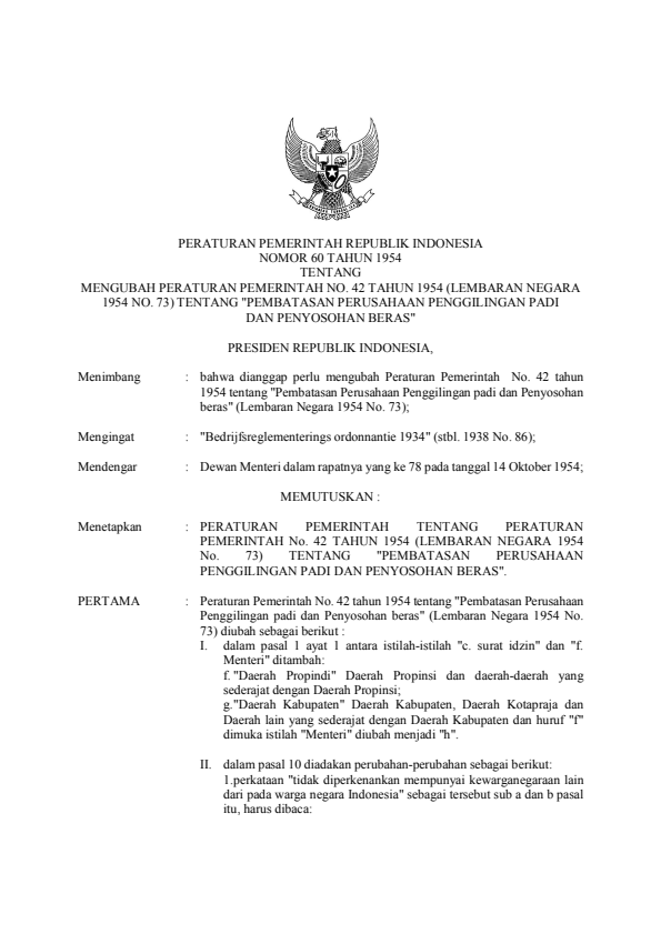 Peraturan Pemerintah Nomor 60 Tahun 1954