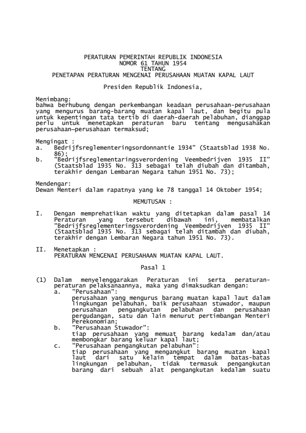 Peraturan Pemerintah Nomor 61 Tahun 1954