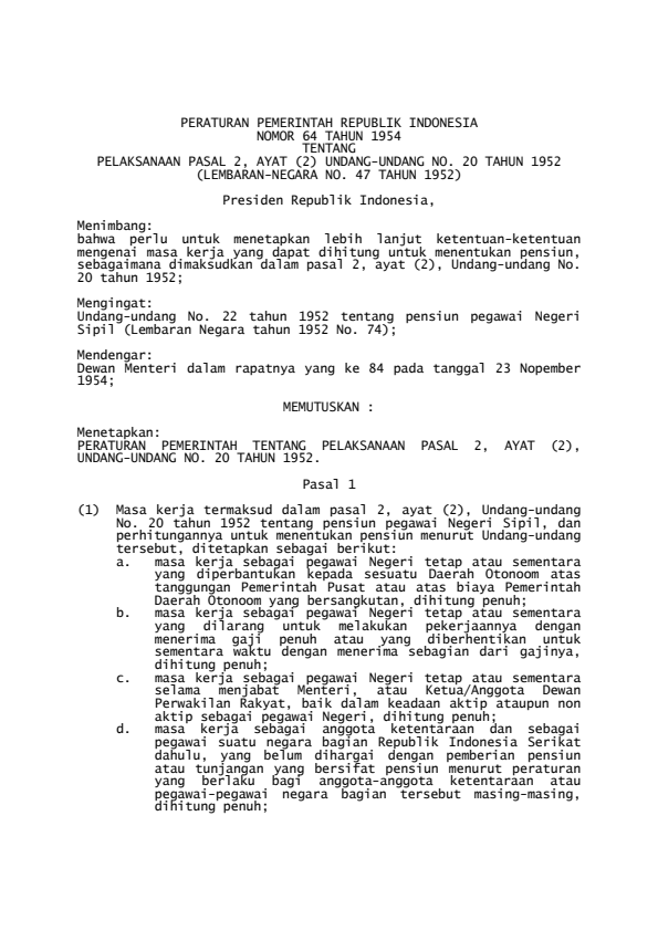 Peraturan Pemerintah Nomor 64 Tahun 1954