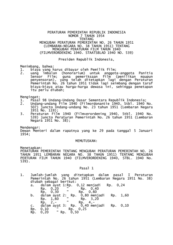 Peraturan Pemerintah Nomor 7 Tahun 1954