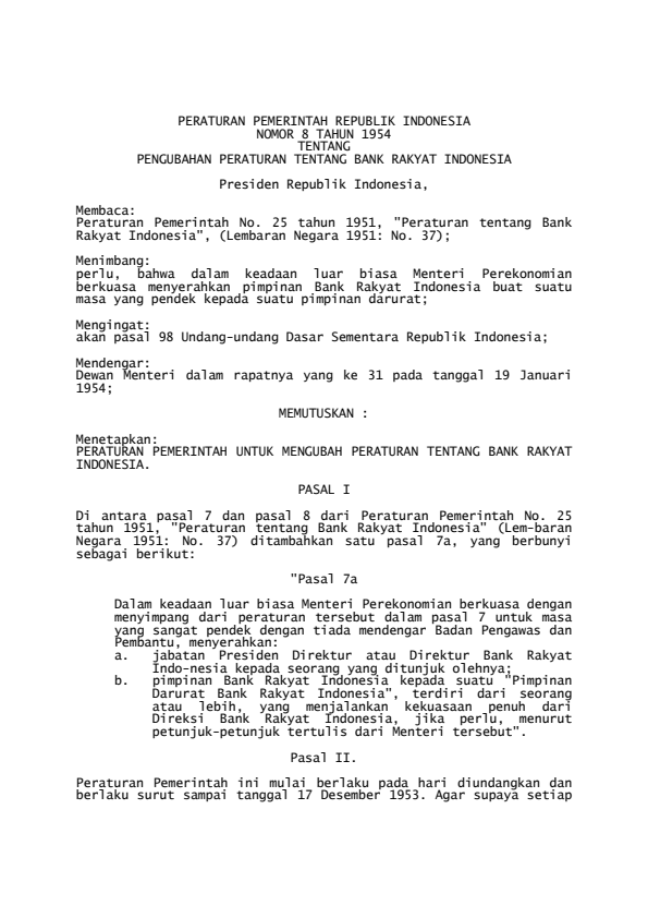 Peraturan Pemerintah Nomor 8 Tahun 1954