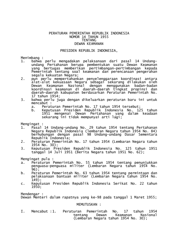 Peraturan Pemerintah Nomor 14 Tahun 1955