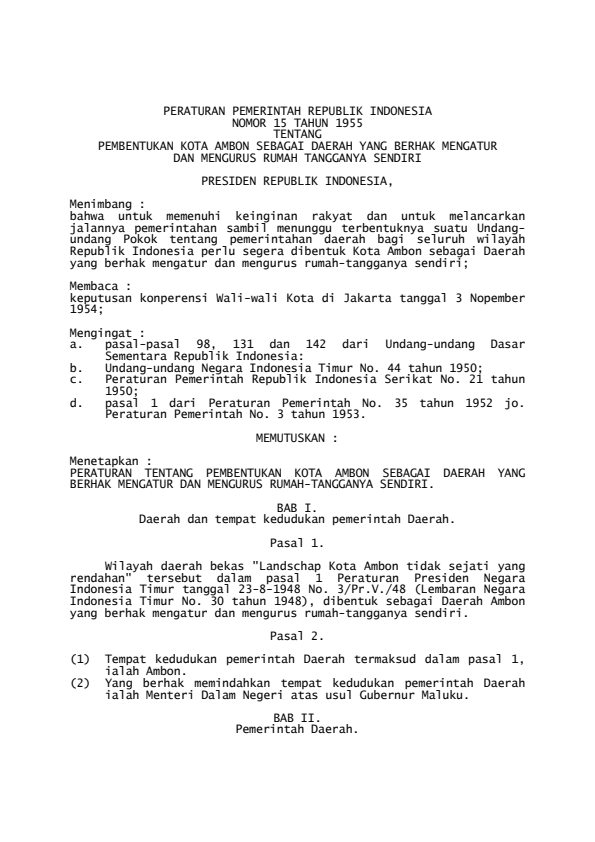 Peraturan Pemerintah Nomor 15 Tahun 1955