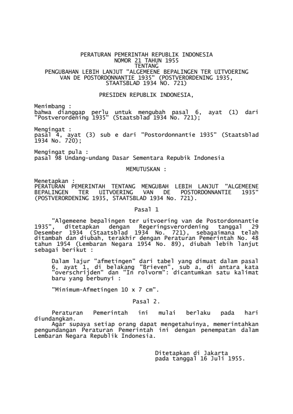 Peraturan Pemerintah Nomor 21 Tahun 1955