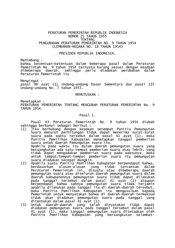 Peraturan Pemerintah Nomor 25 Tahun 1955