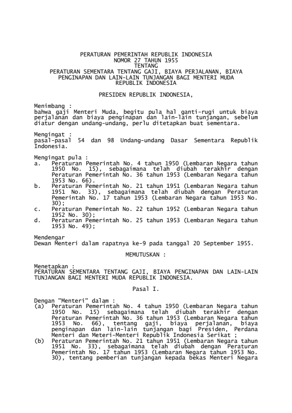 Peraturan Pemerintah Nomor 27 Tahun 1955