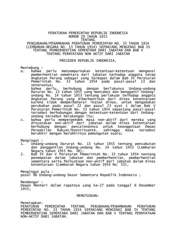 Peraturan Pemerintah Nomor 29 Tahun 1955