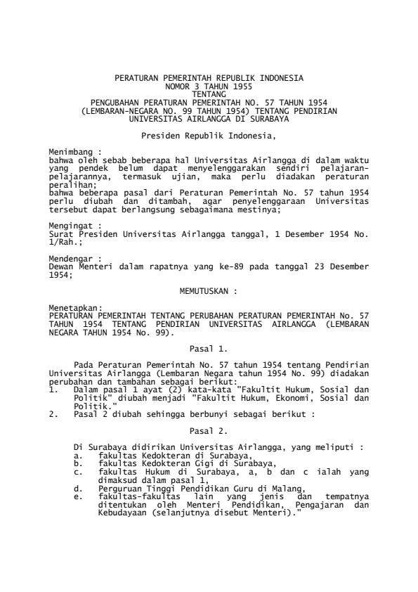 Peraturan Pemerintah Nomor 3 Tahun 1955