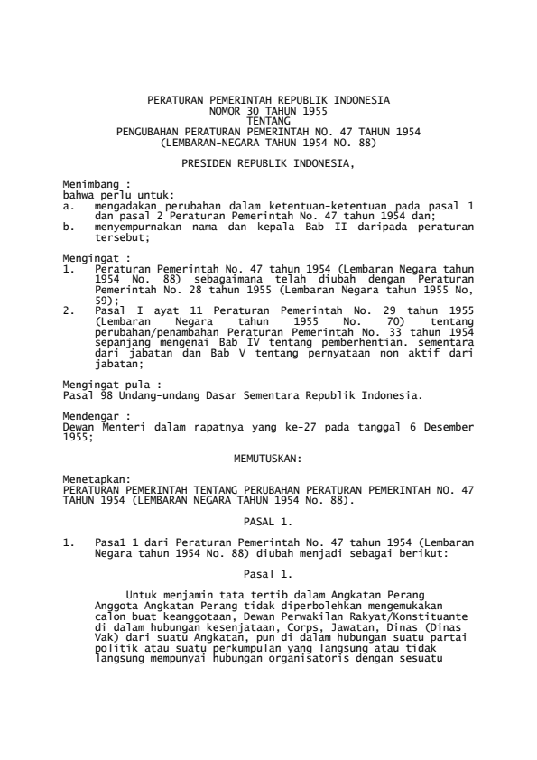 Peraturan Pemerintah Nomor 30 Tahun 1955