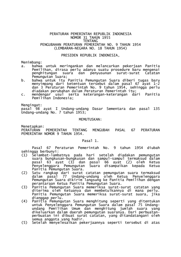 Peraturan Pemerintah Nomor 31 Tahun 1955