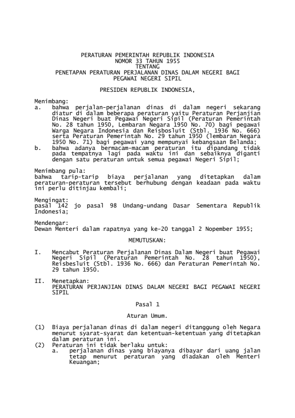 Peraturan Pemerintah Nomor 33 Tahun 1955