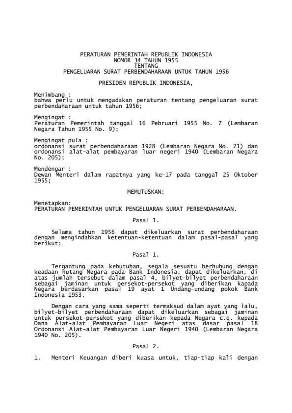 Peraturan Pemerintah Nomor 34 Tahun 1955