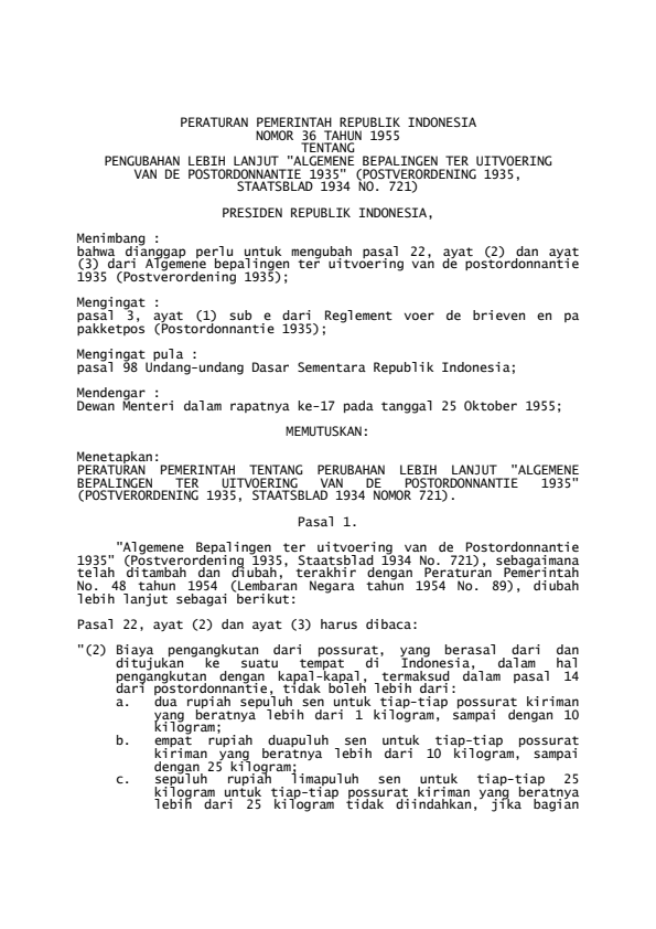 Peraturan Pemerintah Nomor 36 Tahun 1955
