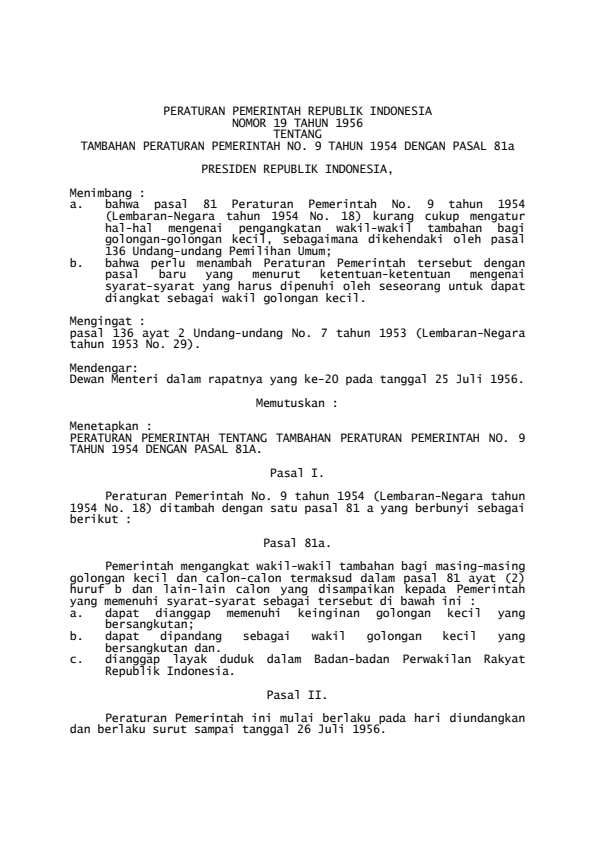 Peraturan Pemerintah Nomor 19 Tahun 1956