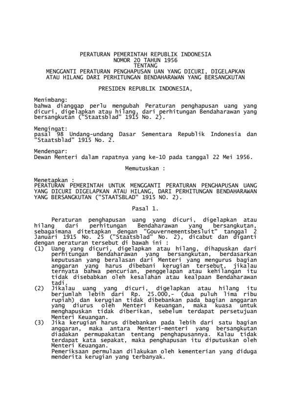 Peraturan Pemerintah Nomor 20 Tahun 1956