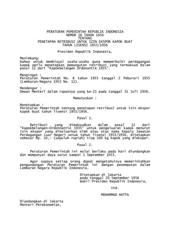 Peraturan Pemerintah Nomor 26 Tahun 1956