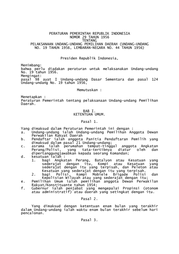 Peraturan Pemerintah Nomor 29 Tahun 1956