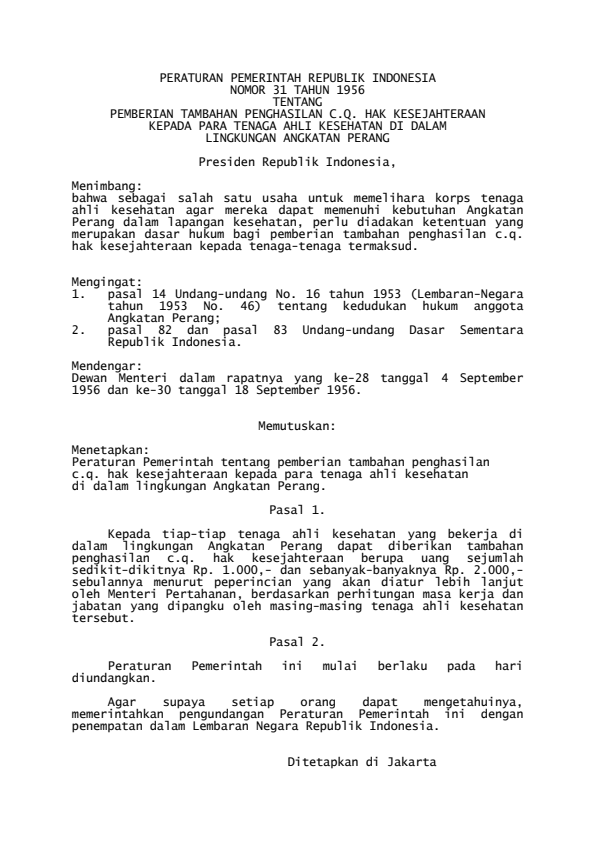 Peraturan Pemerintah Nomor 31 Tahun 1956