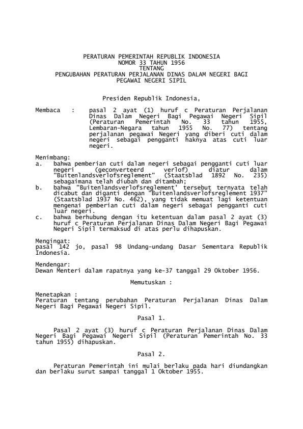 Peraturan Pemerintah Nomor 33 Tahun 1956