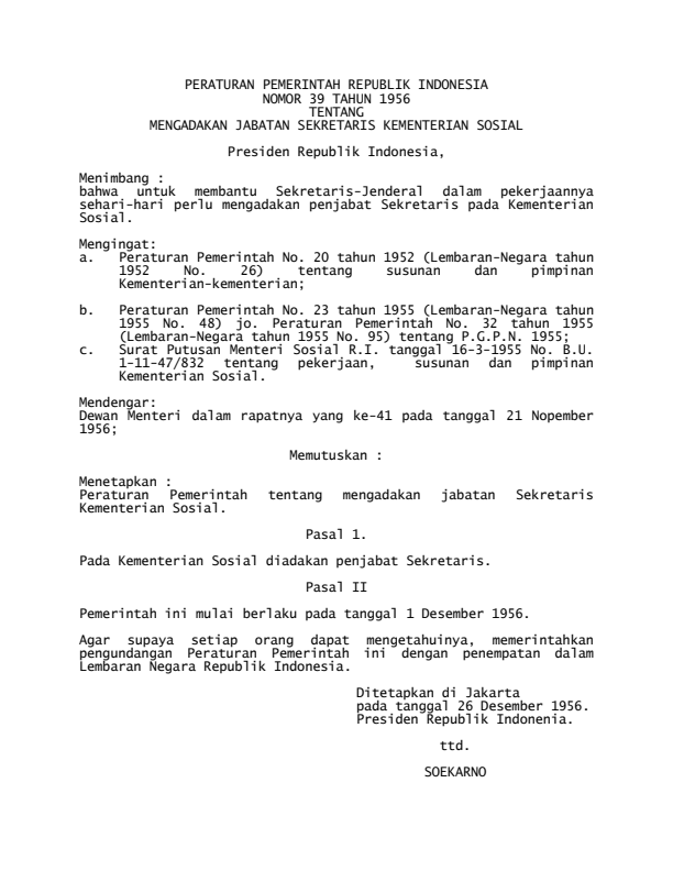 Peraturan Pemerintah Nomor 39 Tahun 1956