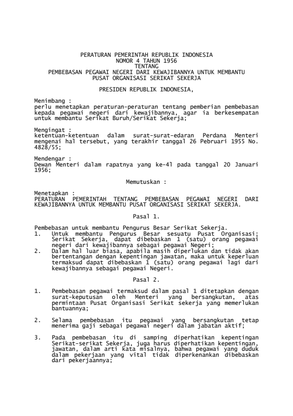 Peraturan Pemerintah Nomor 4 Tahun 1956