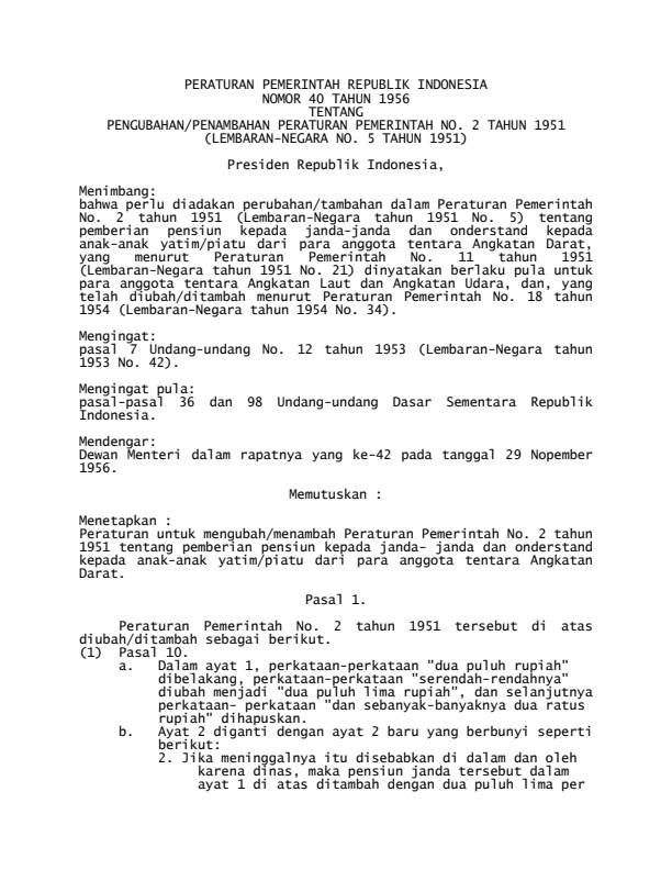 Peraturan Pemerintah Nomor 40 Tahun 1956